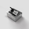 3202E BS Tischsteckdose 2-fach, eckig, Klappdeckel Edelstahl, inkl. Aufnahmebox