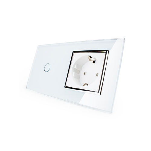 Touch Dimmer 1 Gang und Steckdose mit Glasblende Weiß-Chrom (11)