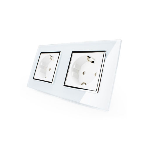 Steckdose 2 fach mit Glasblende Weiß-Chrom (11)