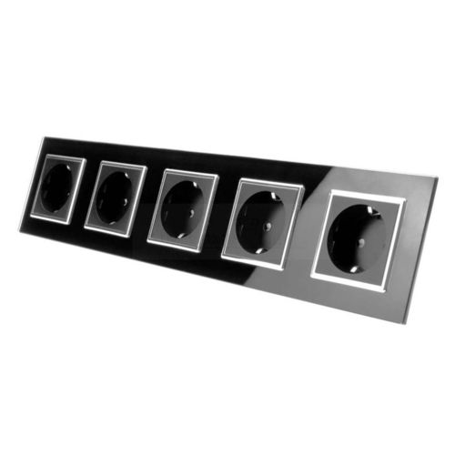Steckdose 5 fach mit Glasblende Schwarz-Chrom (12)