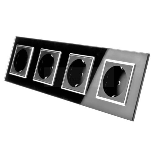Steckdose 4 fach mit Glasblende Schwarz-Chrom (12)