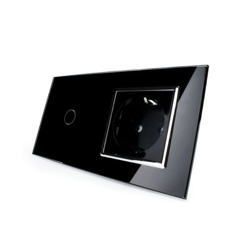 Touch Wechsel-, Kreuzschalter 1 Gang und Steckdose mit Glasblende Schwarz-Chrom