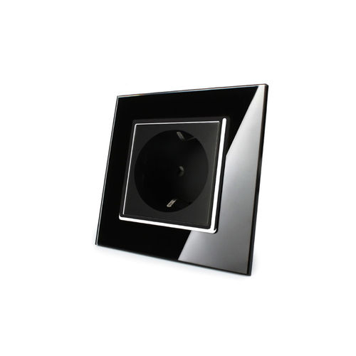 Steckdose 1 fach mit Glasblende Schwarz-Chrom (12)