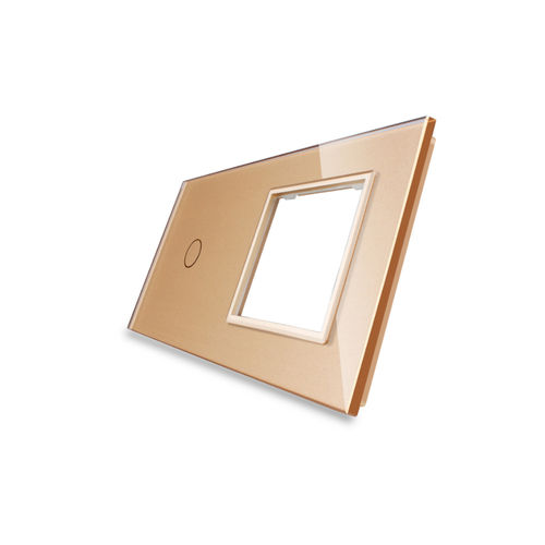 Glasblende 2-fach, 1x Steckdose und 1x Touch 1 Gang, Gold