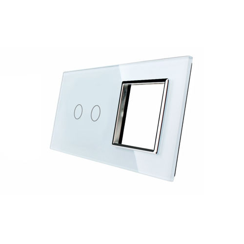 Glasblende 2-fach, 1x Steckdose und 1x Touch 2 Gang, Weiß-Chrom (11)