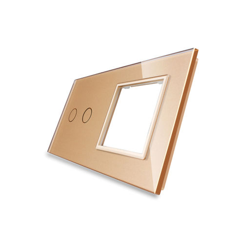 Glasblende 2-fach, 1x Steckdose und 1x Touch 2 Gang, Gold