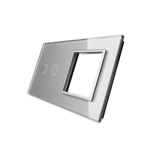 Glasblende 2-fach, 1x Steckdose und 1x Touch 2 Gang, Grau