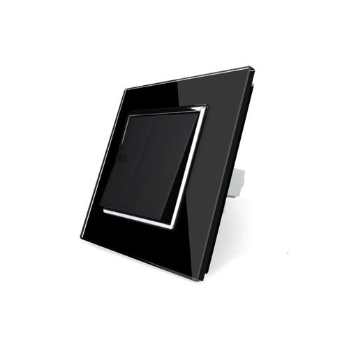 Rocker light switch and toggle switch  1 fold with glass cover black frame black chrome